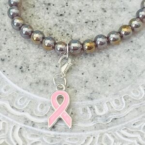 Pink Ribbon Breast Cancer Awareness Bracelet, Handmade by Wandering Bunny LLC
